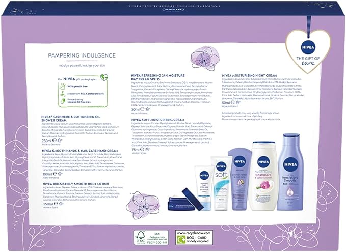 NIVEA Pampering Indulgence Gift Set (6 Pieces), Luxury NIVEA Gift Set Includes Shower Cream, Day and Night Cream, Body Lotion and More, Gifts for Women - British D'sire