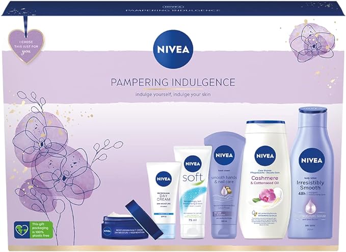 NIVEA Pampering Indulgence Gift Set (6 Pieces), Luxury NIVEA Gift Set Includes Shower Cream, Day and Night Cream, Body Lotion and More, Gifts for Women - British D'sire