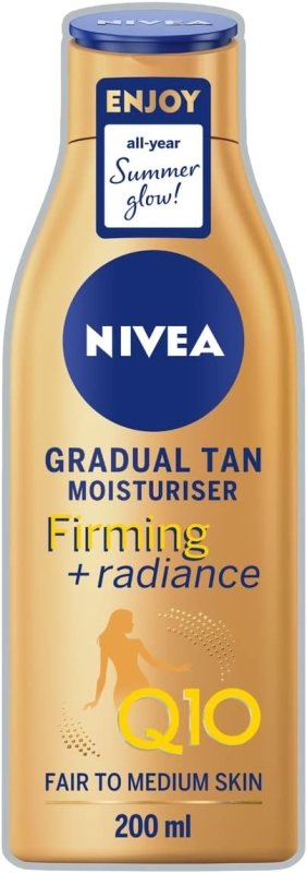 NIVEA Q10 Firming + Radiance Gradual Tan (200 ml), Tan Activating Firming Cream with Q10, Supports a Gradual Tan, Tanning Moisturiser for a Sun-Kissed Radiant Glow - British D'sire Main image