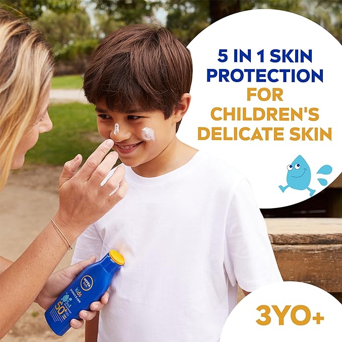 NIVEA Sun Kids Protect & Care SPF 50+ Lotion (200ml), Moisturising Sun Cream Protects Delicate Skin Against Sunburn and Long-Term UV Damage, Fast-Absorbing Sun Lotion - British D'sire