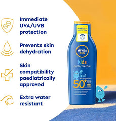 NIVEA Sun Kids Protect & Care SPF 50+ Lotion (200ml), Moisturising Sun Cream Protects Delicate Skin Against Sunburn and Long-Term UV Damage, Fast-Absorbing Sun Lotion - British D'sire