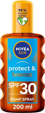 NIVEA SUN Protect & Bronze Oil Sunscreen Spray SPF 30 (200 ml), Sun Spray Provides Immediate UVA/UVB Protection and Stimulates the Skin's Natural Tanning with Pro-Melanin Extract, Water-Resistant - British D'sire