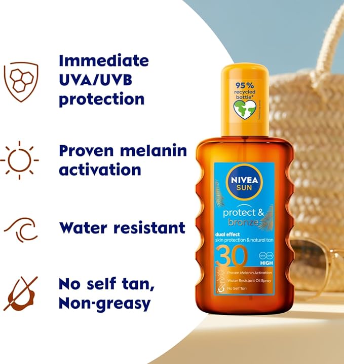 NIVEA SUN Protect & Bronze Oil Sunscreen Spray SPF 30 (200 ml), Sun Spray Provides Immediate UVA/UVB Protection and Stimulates the Skin's Natural Tanning with Pro-Melanin Extract, Water-Resistant Secondary image