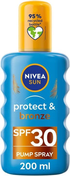Nivea SUN Protect & Bronze Sun Spray (200 ml), Bronzing Tanning Lotion Spray with SPF30, Advanced Suncream Protection, Natural Pro-Melanin Extract - British D'sire