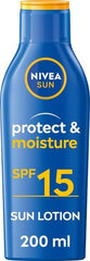 NIVEA SUN Protect & Moisture Sun Lotion SPF 15 (200 ml), Suncream with Vitamin E, Provides 48 Hour Moisture and Immediate UVA & UVB Protection - British D'sire