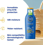NIVEA SUN Protect & Moisture Sun Lotion SPF 50+ (200 ml), Suncream with Vitamin E, Provides 48H Moisture & Immediate UVA & UVB Protection - British D'sire