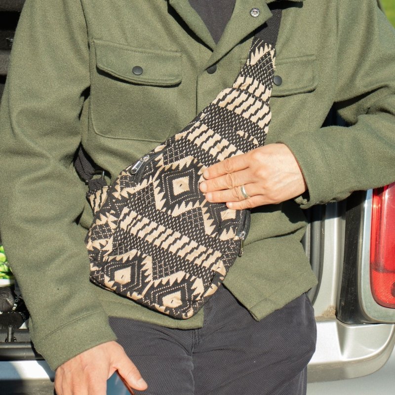 Nomad Sari Jacquard Natural Cross Bag - Desert Loom - Nomad Sari Jacquard Natural Bags - British D'sire