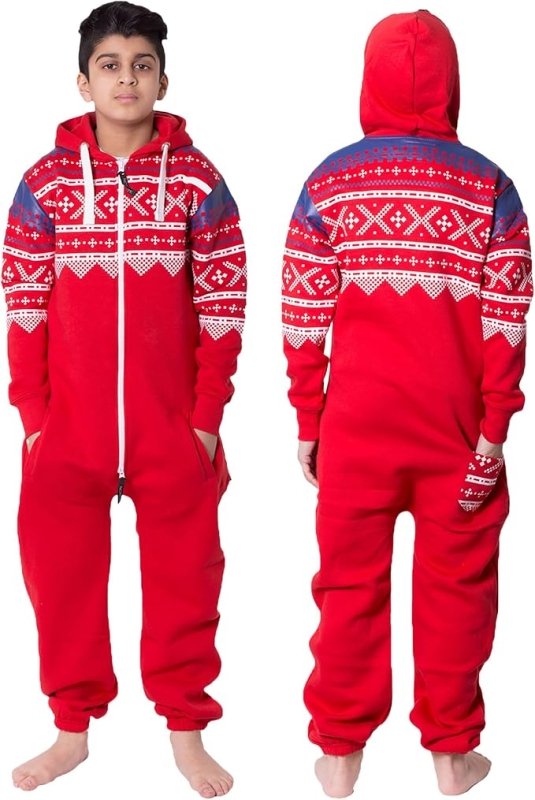 NOROZE Unisex Kids Boys Halloween Skeleton Aztec Onesie Costume Girls All In One Fleece Zip Up Hooded Onesie Costumes Jumpsuit UK Size 5 - 13 years - Dungarees - British D'sire Main image