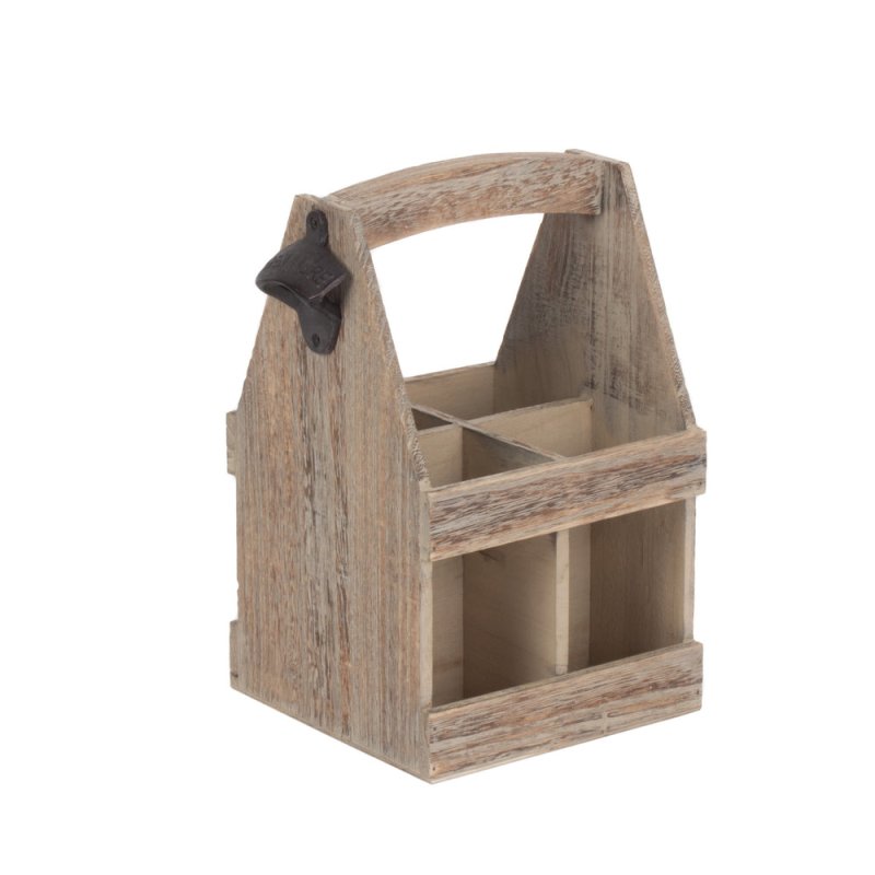 Oak Effect 4 Beer Bottle Carrier with Bottle Opener - Drinks Baskets - British D'sire