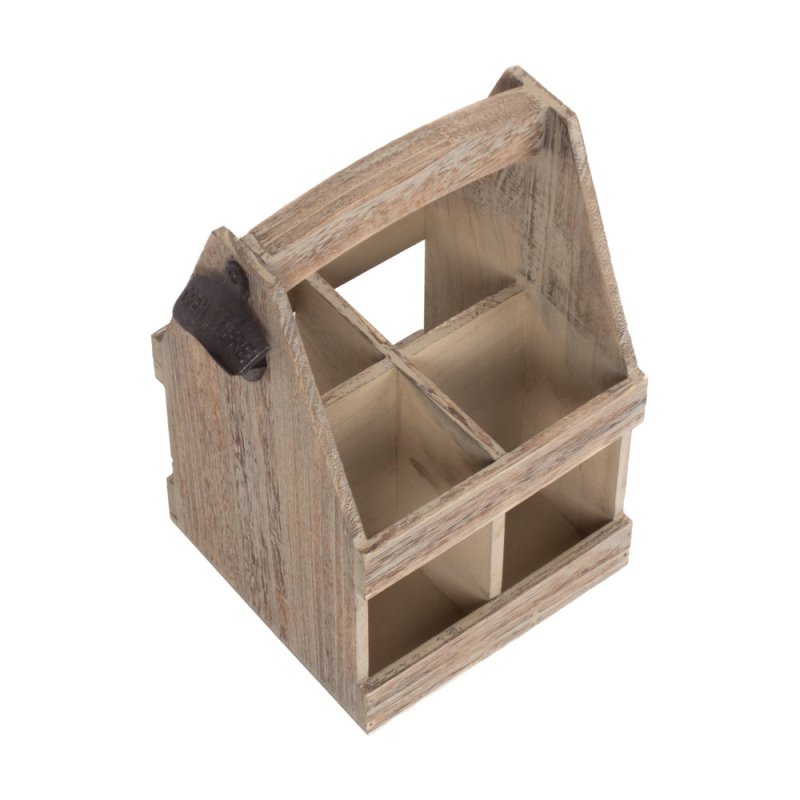 Oak Effect 4 Beer Bottle Carrier with Bottle Opener - Drinks Baskets - British D'sire
