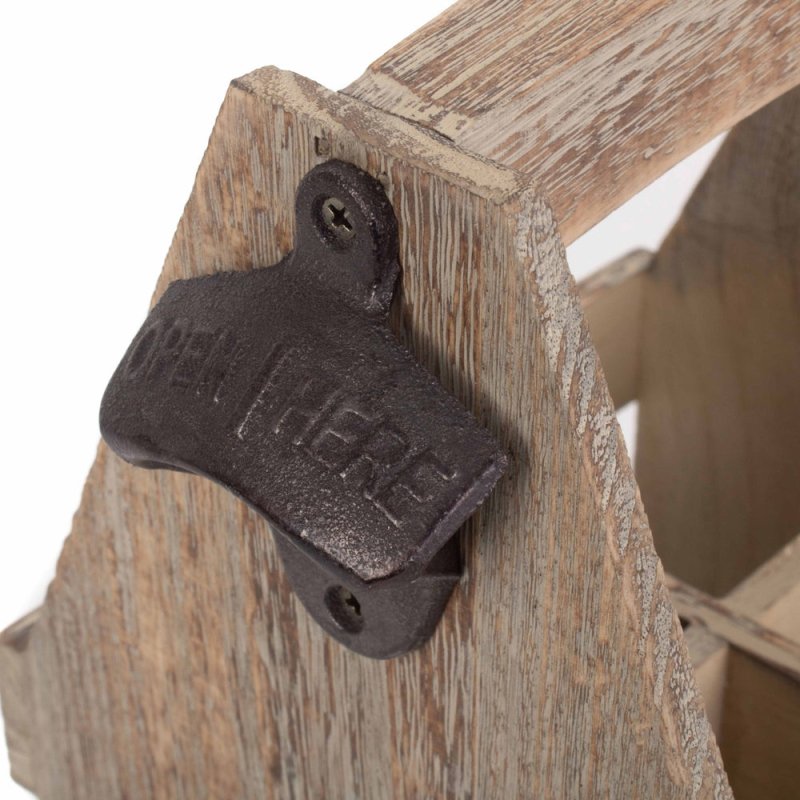 Oak Effect 4 Beer Bottle Carrier with Bottle Opener - Drinks Baskets - British D'sire