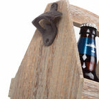 Oak Effect 4 Beer Bottle Carrier with Bottle Opener - Drinks Baskets - British D'sire
