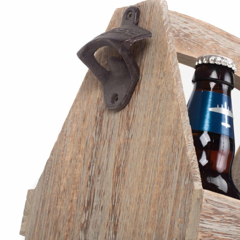 Oak Effect 4 Beer Bottle Carrier with Bottle Opener - Drinks Baskets - British D'sire