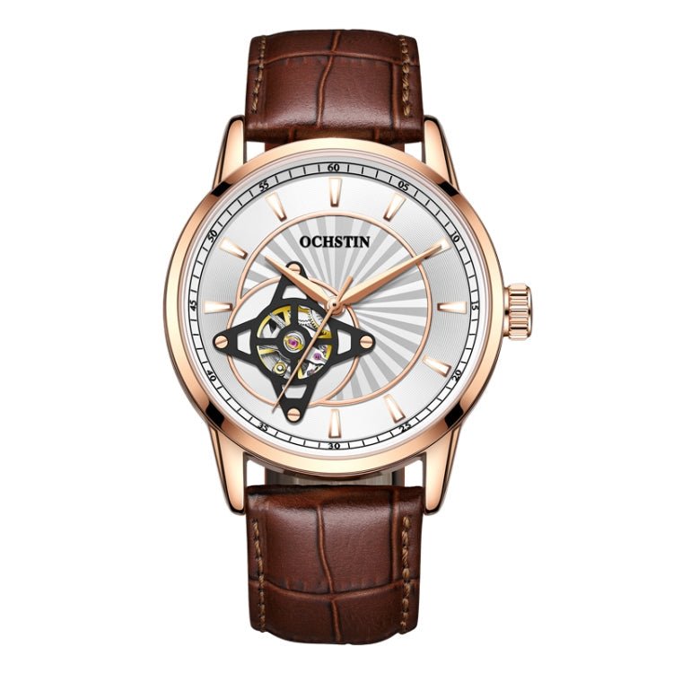 OCHSTIN 62001C Master Series Hollow Mechanical Men Watch(White-Brown) - British D'sire