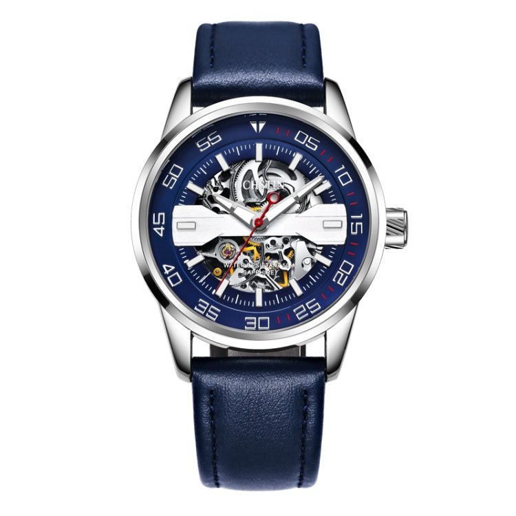 OCHSTIN 62002A Master Series Hollow Mechanical Men Watch(Silver-Blue) - British D'sire