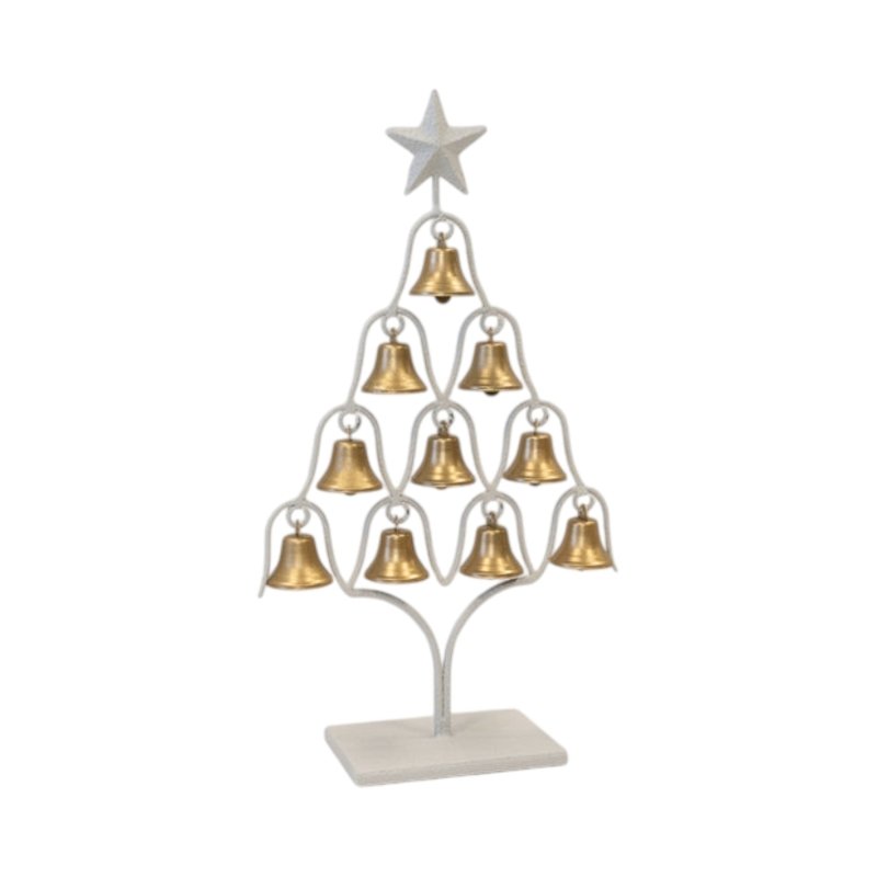 Off White Christmas Tree with Brushed Gold Bells 38cm - Christmas Decor - British D'sire