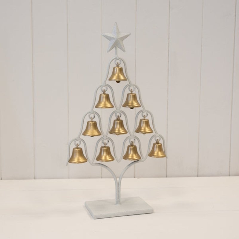 Off White Christmas Tree with Brushed Gold Bells 38cm - Christmas Decor - British D'sire