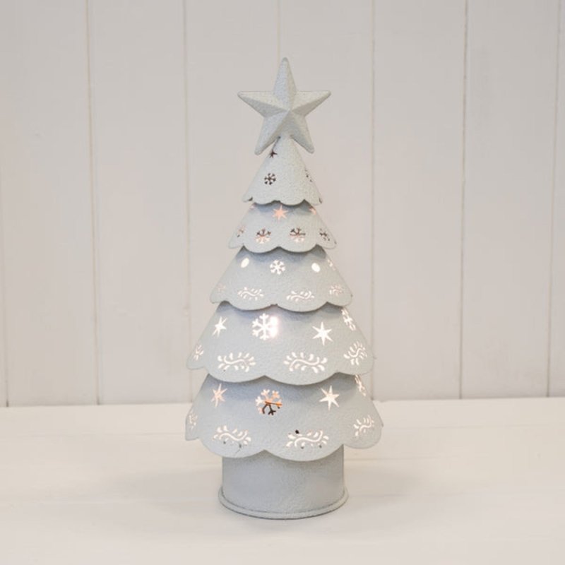 Off White Cutout Metal LED Christmas Tree 32cm - Christmas Decor - British D'sire