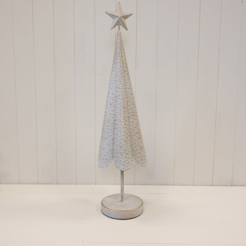 Off White Metal Tree with Brushed Gold Stars 57cm - Christmas Decor - British D'sire