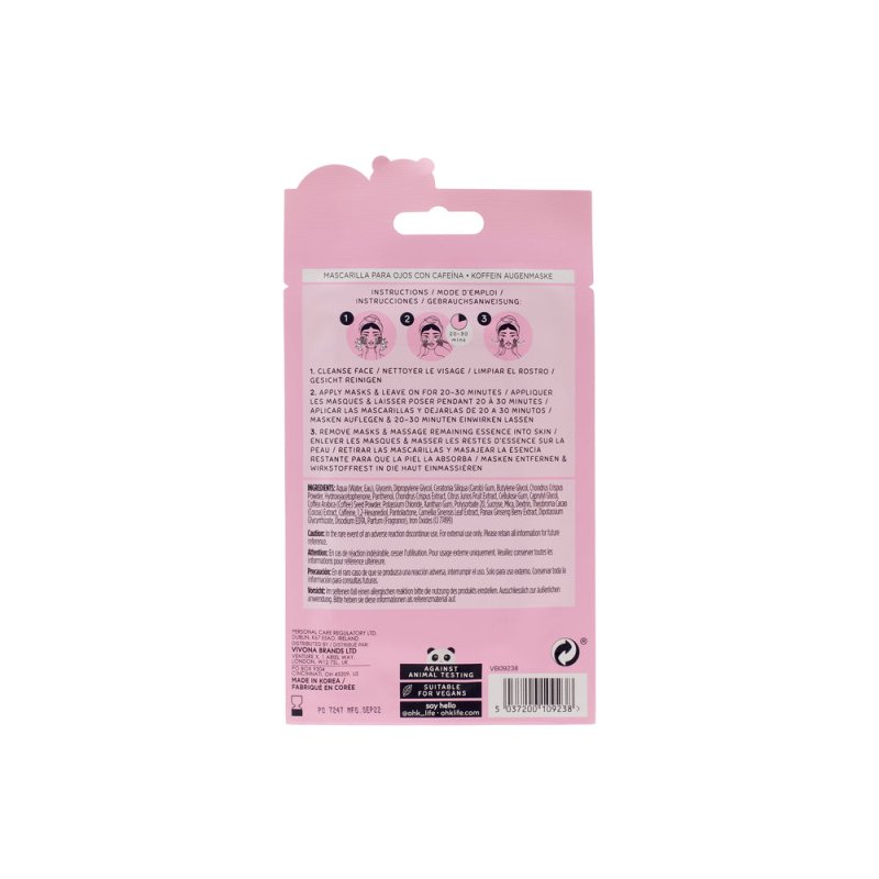 Oh K! Caffeine Under Eye Mask, For Puffy Tired Eyes, With Added Caffeine 15g - eye mask - British D'sire