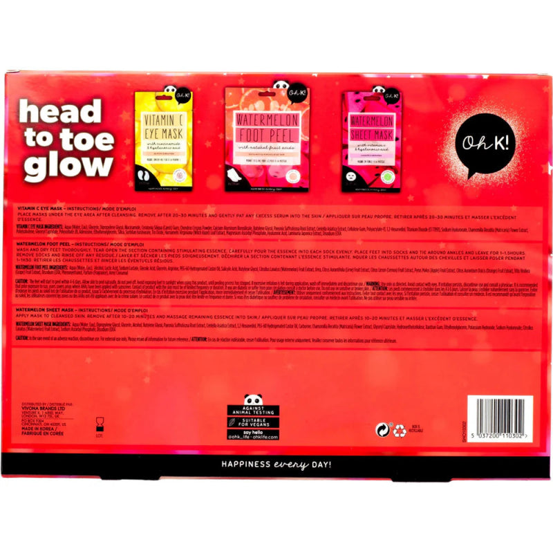 Oh K! Head to Toe Glow Set – Vitamin C & Watermelon Infused Biodegradable Masks for Brightening - Face masks bundles - British D'sire