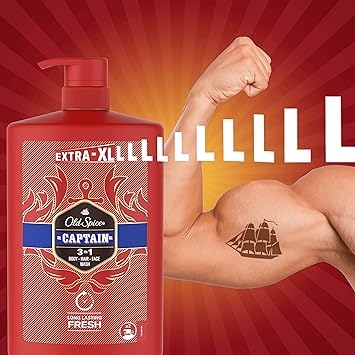 Old Spice Captain Shower Gel & Shampoo For Men 1000 ml, 3 - in - 1 Body - Hair - Face Wash, Long - lasting Fresh - Shower Gel - British D'sire