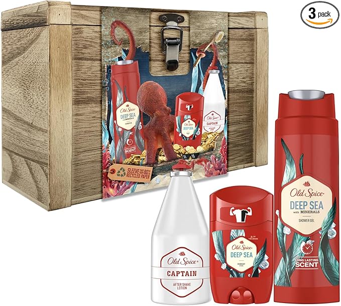 Old Spice Treasure Chest Gift Box, Old Spice Captain After Shave Lotion, Deodorant Stick, Shower Gel - British D'sire Main image
