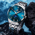 OLEVS 3646 Men Multifunctional Moon Phase Stone Waterproof Quartz Watch(Blue) - British D'sire
