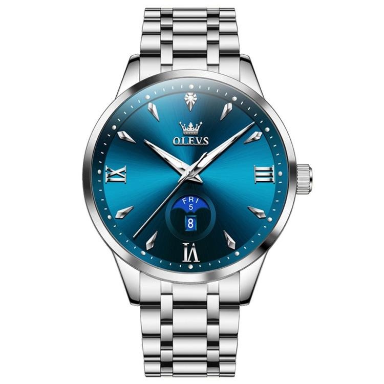 OLEVS 3646 Men Multifunctional Moon Phase Stone Waterproof Quartz Watch(Blue) - British D'sire