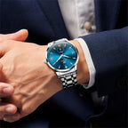 OLEVS 3646 Men Multifunctional Moon Phase Stone Waterproof Quartz Watch(Blue) - British D'sire
