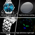 OLEVS 3646 Men Multifunctional Moon Phase Stone Waterproof Quartz Watch(Blue) - British D'sire