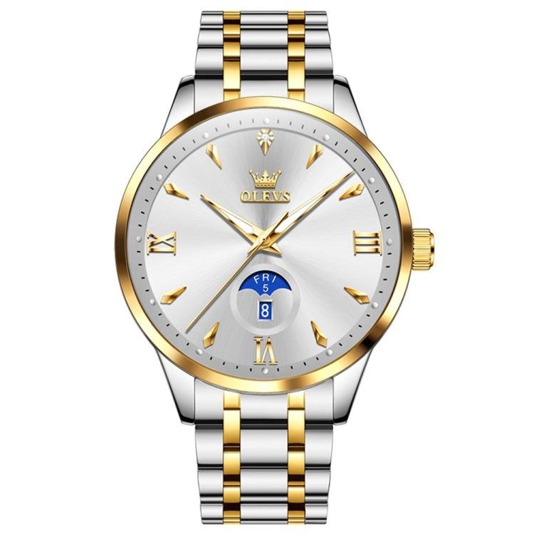OLEVS 3646 Men Multifunctional Moon Phase Stone Waterproof Quartz Watch(Gold) - British D'sire Main image