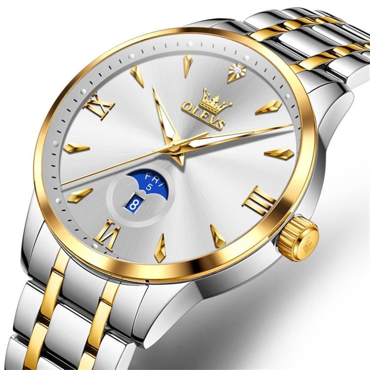 OLEVS 3646 Men Multifunctional Moon Phase Stone Waterproof Quartz Watch(Gold) Secondary image