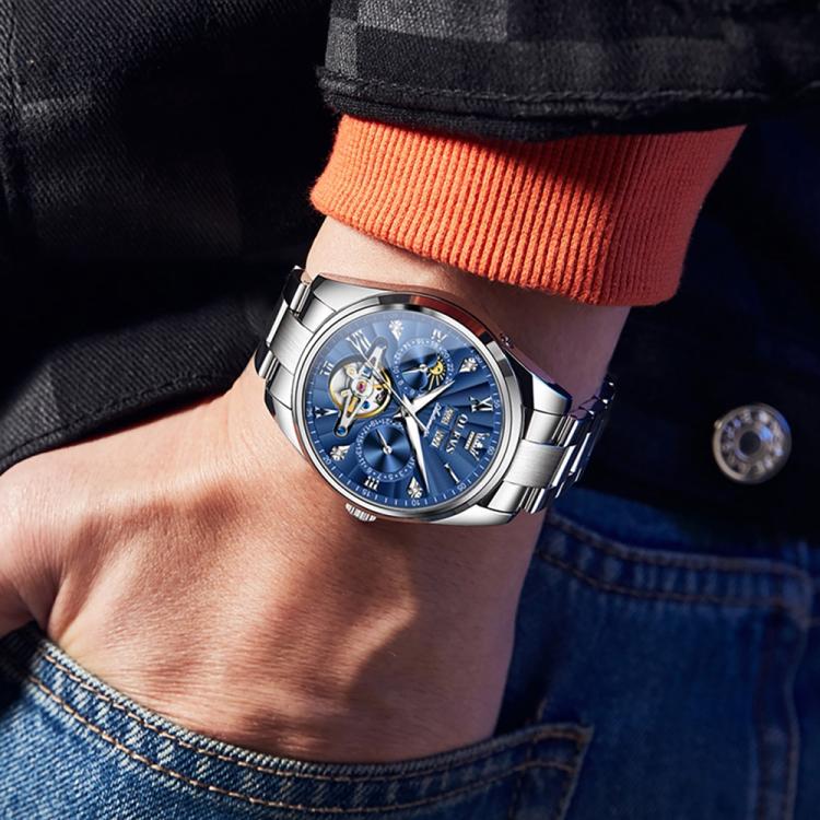OLEVS 7028 Men Multifunctional Luminous Waterproof Mechanical Watch(Blue) - British D'sire