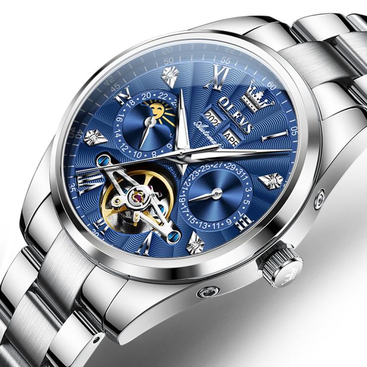 OLEVS 7028 Men Multifunctional Luminous Waterproof Mechanical Watch(Blue) - British D'sire