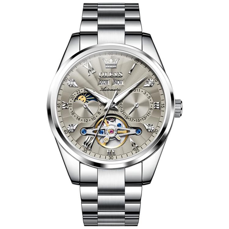 OLEVS 7028 Men Multifunctional Luminous Waterproof Mechanical Watch(Grey) - British D'sire Main image