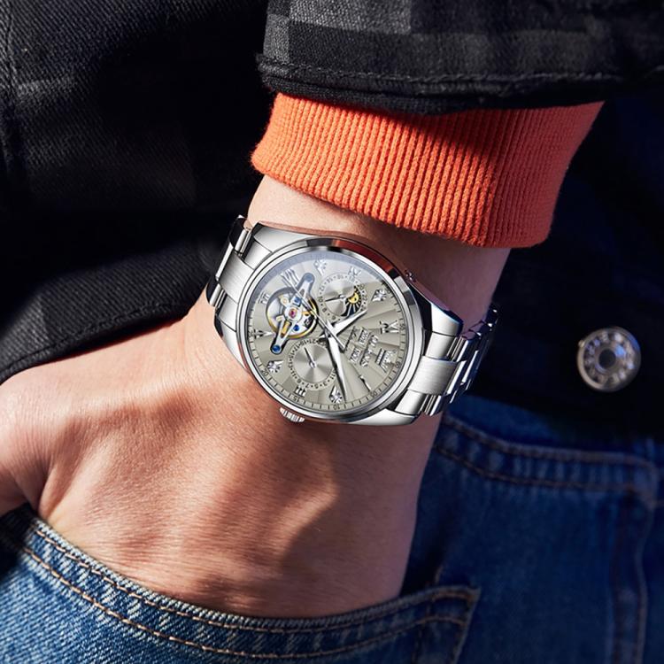 OLEVS 7028 Men Multifunctional Luminous Waterproof Mechanical Watch(Grey) - British D'sire