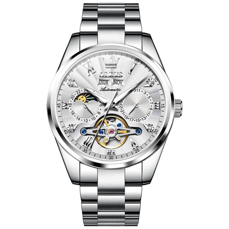 OLEVS 7028 Men Multifunctional Luminous Waterproof Mechanical Watch(White) - British D'sire Main image