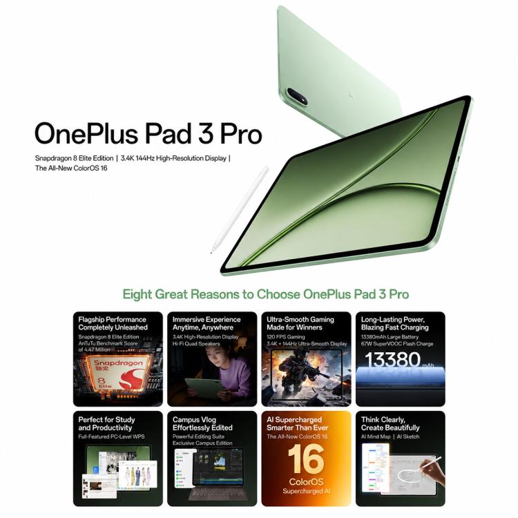 OnePlus Pad 3 Pro 13.2 inch WiFi Tablet PC, 16GB+512GB ColorOS 16 Qualcomm Snapdragon 8 Elite Gen5 CPU, US Plug (Brown) - British D'sire