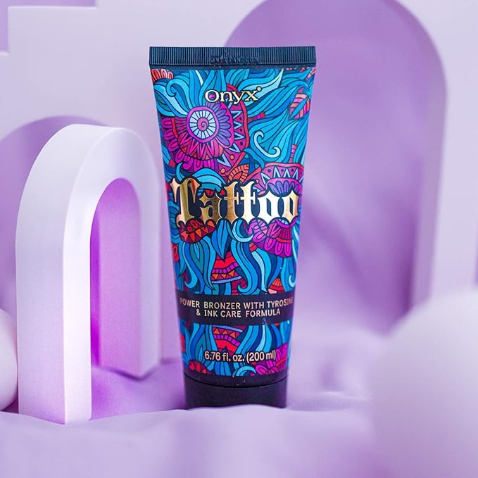 Onyx Tattoo Sunbed Cream with Ink Care Formula - Tanning Moisturiser for Tattoo Aftercare - Sunbed Cream with Bronzer and Accelerator - British D'sire
