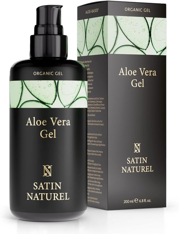 Organic Aloe Vera Gel with Hyaluronic Acid - 200ml for Hydrated Glowing Skin and Sleek Hair Styles - A Clean Natural Look with Vegan Skincare by Satin Naturel - British D'sire