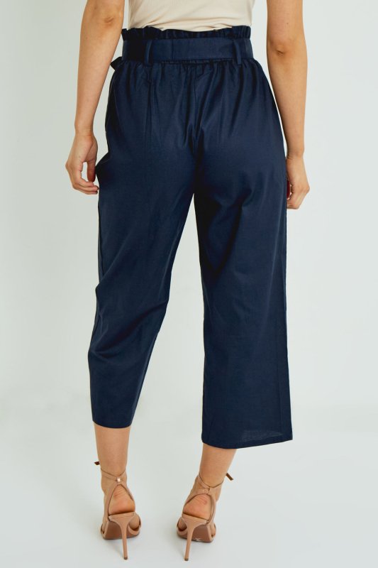 Organic Cotton Paper Bag Waist Trousers – Navy - Trouser - British D'sire