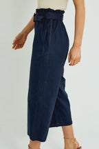Organic Cotton Paper Bag Waist Trousers – Navy - Trouser - British D'sire
