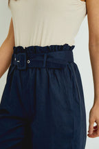 Organic Cotton Paper Bag Waist Trousers – Navy - Trouser - British D'sire