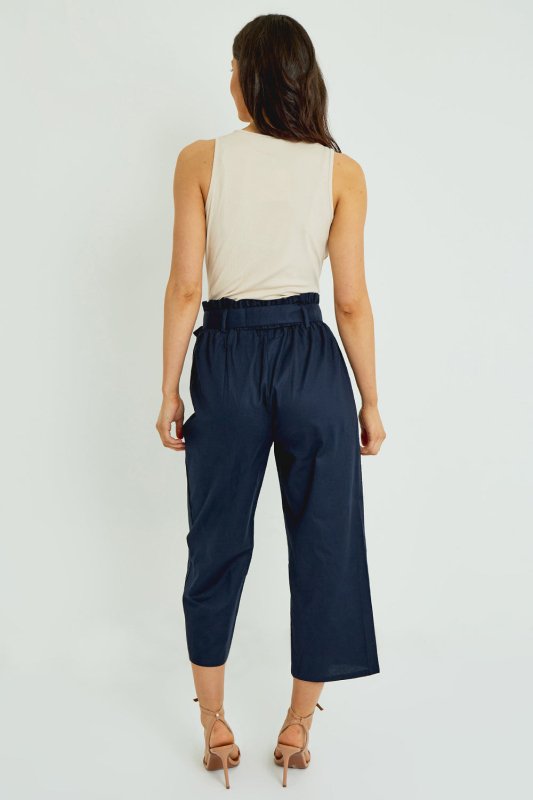 Organic Cotton Paper Bag Waist Trousers – Navy - Trouser - British D'sire