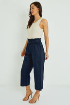Organic Cotton Paper Bag Waist Trousers – Navy - Trouser - British D'sire