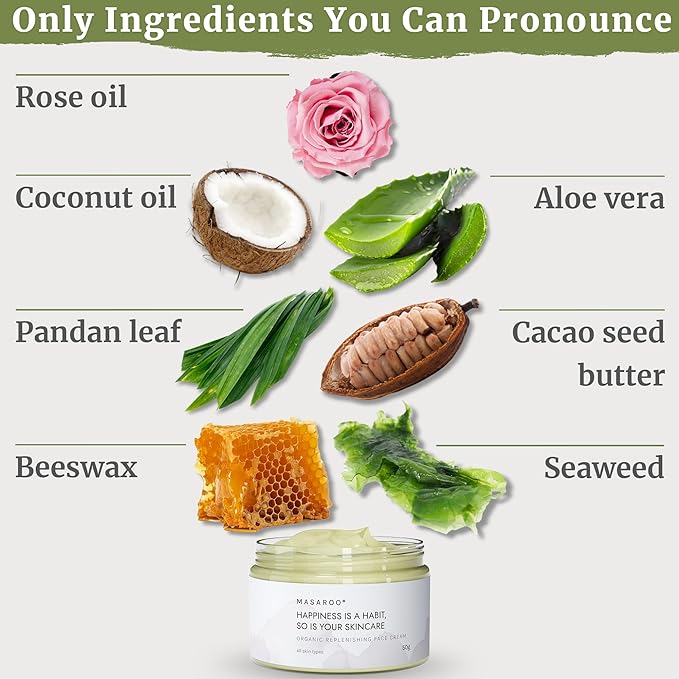Organic Face Cream & Face Moisturiser: Natural Moisturiser Face Women & Men - Face Cream Women for Day & Night - Anti Aging Face Cream with Vitamin C, E & Natural Collagen, 50g Secondary image