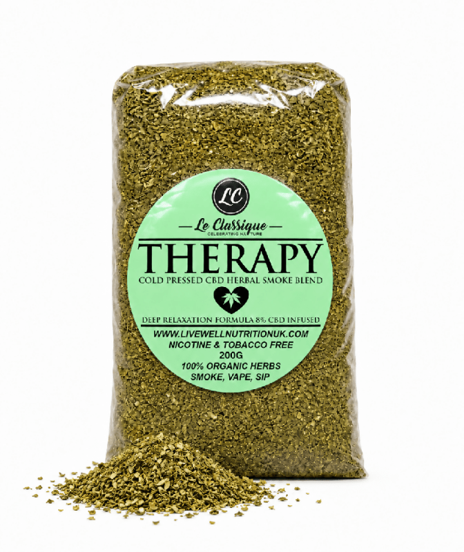 Organic Herbal Smoke Mix (THERAPY) . Peaceful Serenity. 100% Nicotine Free. 100% Mixed Herbs. 200 grams - British D'sire