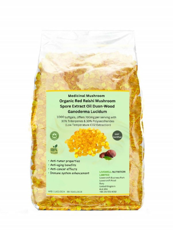 Organic Red Reishi Mushroom Spore Extract Oil (700mg 1000 Softgel) Duan - Wood Ganoderma Lucidum 30% Triterpenes & 30% Polysaccharides (Low Temperature CO2 Extraction) - Vitamins & Supplements - British D'sire Main image