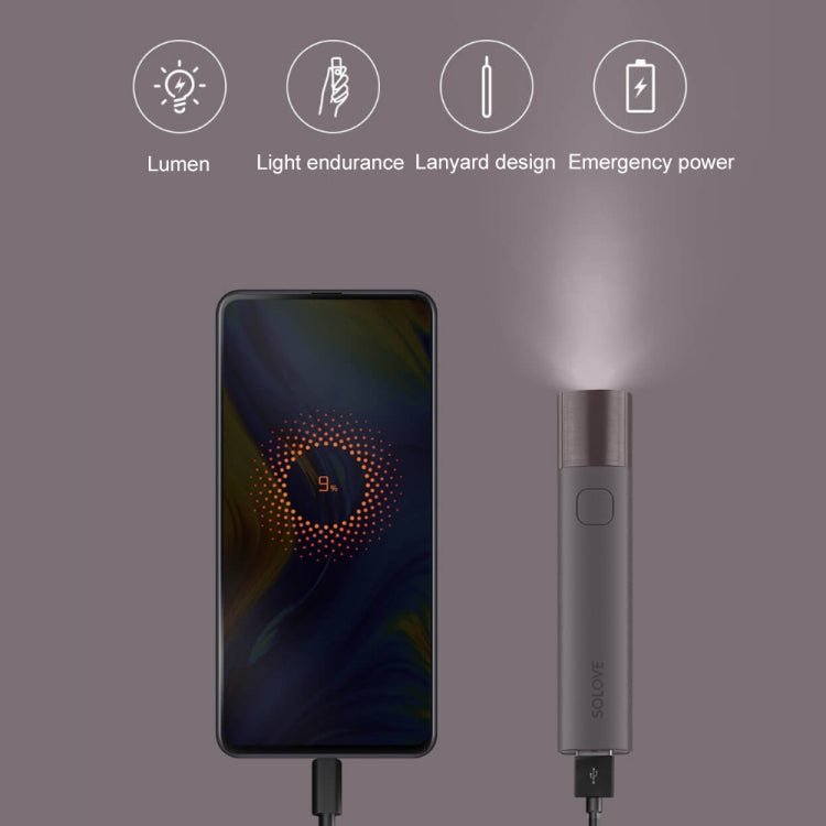 Original Xiaomi Youpin SOLOVE LED Flashlight 3000mAh USB Multi - function Portable Lighting(Black) - British D'sire